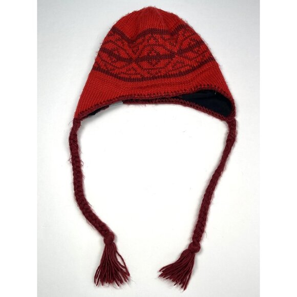 COLUMBIA Adult Unisex One Size O/S Red Knit Fleece Lined WINTER HAT Nordic Cap - Picture 3 of 5